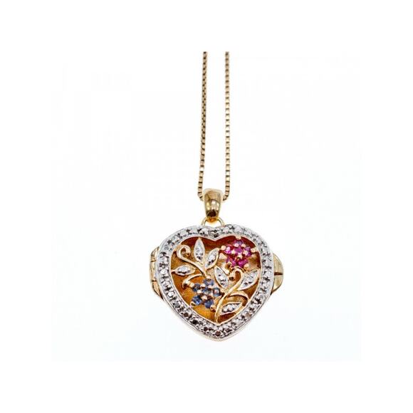 925 Sterling Silver Gold Plated Sapphire & Ruby Chain with Pendant - Picture 1 of 12
